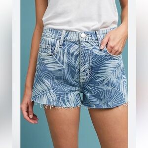 Current Elliot leaf print denim high rise button fly shorts size 23 new